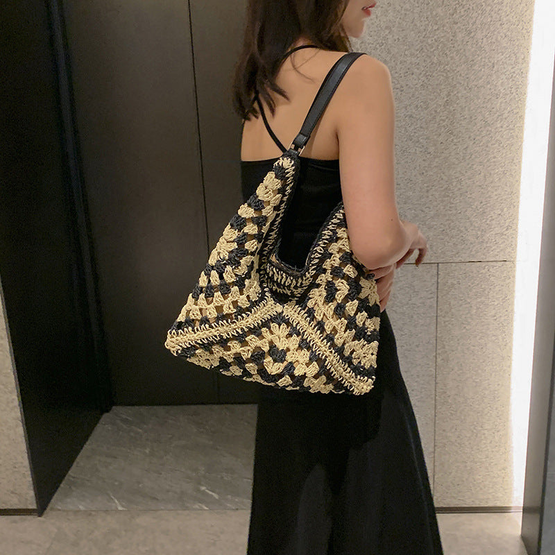TOTE BAG NOIR ET BLANC TISSAGE