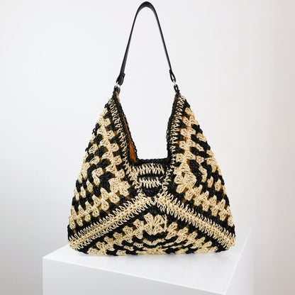 BLACK AND WHITE WEAVING TOTE BAG 