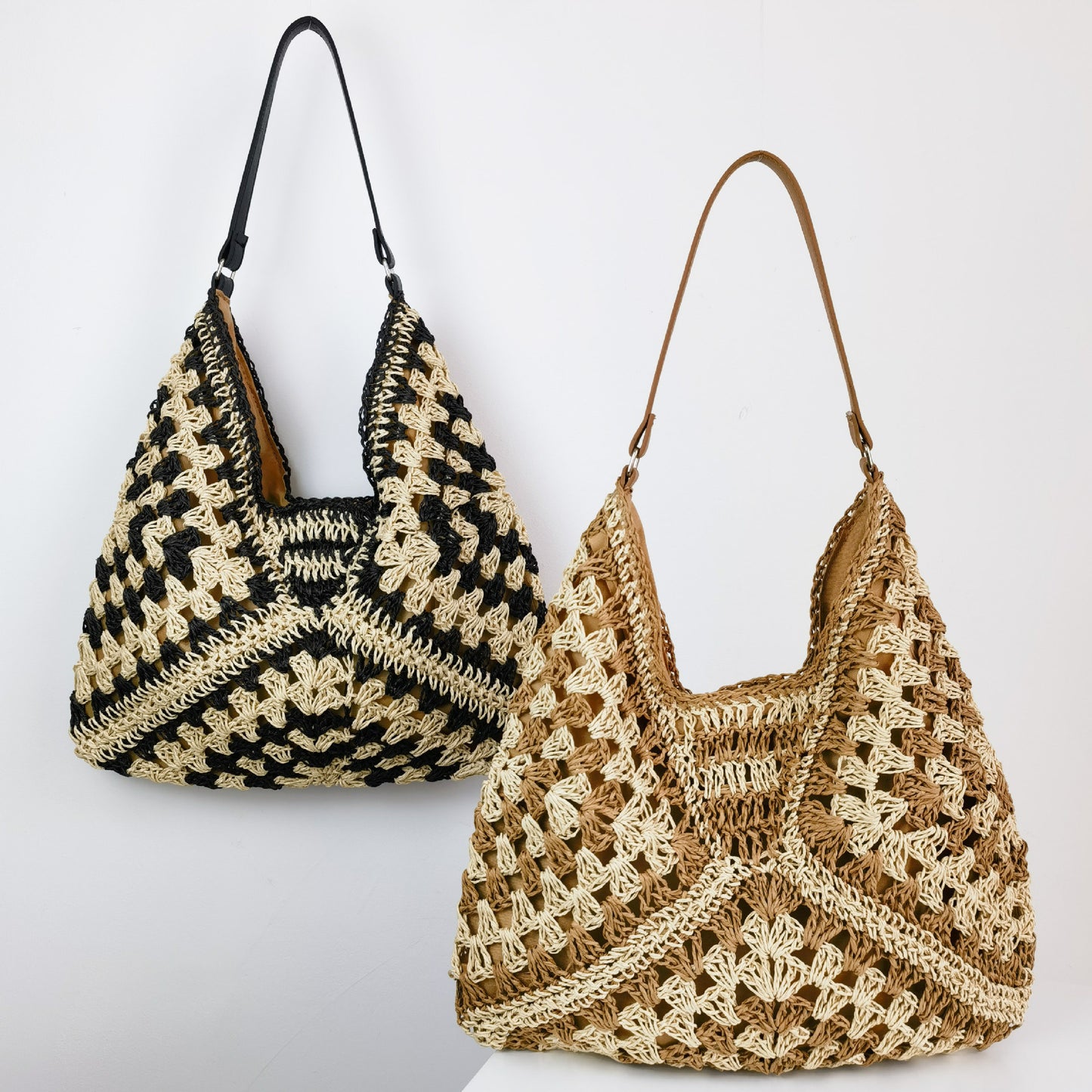 BLACK AND WHITE WEAVING TOTE BAG 