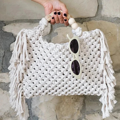 WHITE FRINGED HOOK BAG